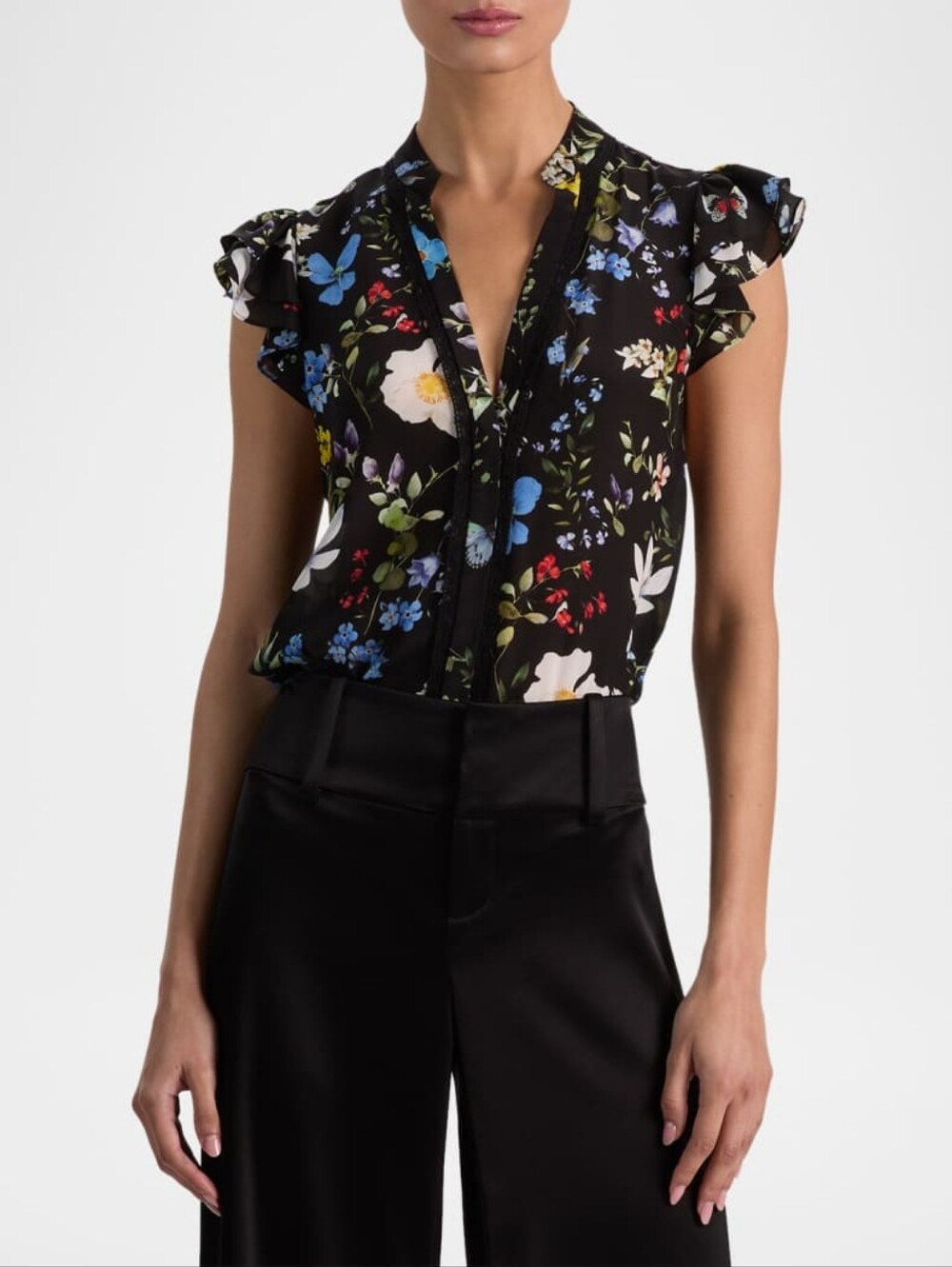ALICE + OLIVIA Arlette Flutter-Sleeve Blouse